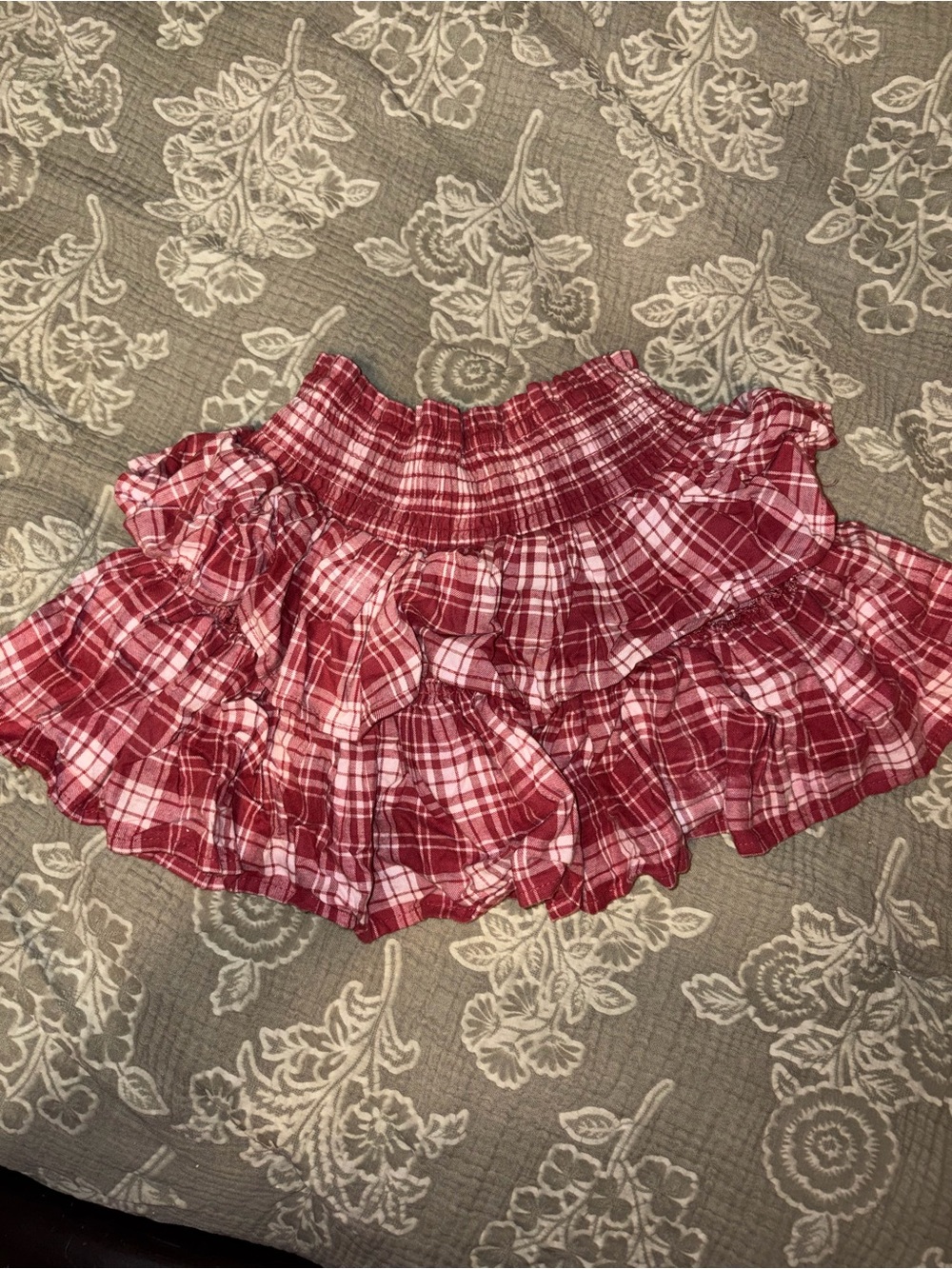 No Boundaries Red Plaid Ruffle Mini Skirt